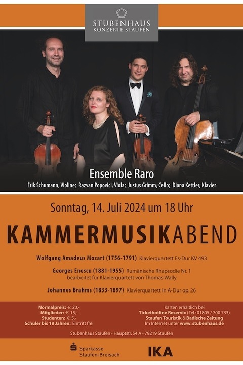 Kammermusikabend - Klavierquartett - Staufen - 14.07.2024 18:00