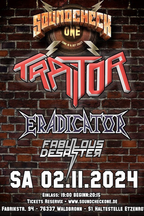 Traitor + Eradicator + Fabulous Desaster - Finest German Thrash - Waldbronn - 02.11.2024 19:00