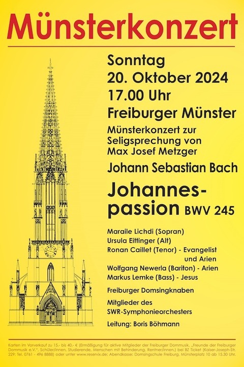 Mnsterkonzert - Johannespassion BWV 245 - Freiburger Domsingknaben - Freiburg - 20.10.2024 17:00