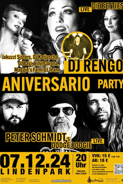 DJ RENGO - ANIVERSARIO feat. PETER SCHMIDTS DODGE BOOGIE & DIE BETTIES + DJ Special Guests - Potsdam - 07.12.2024 20:00