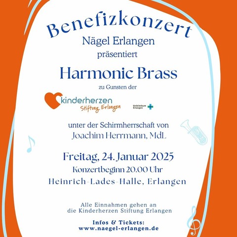 Benefizkonzert - Ngel Erlangen prsentiert Harmonic Brass - zu Gunsten der Kinderherzen Stiftung Erlangen - Erlangen - 24.01.2025 20:00