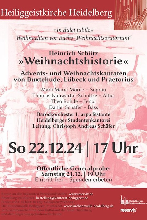 Konzerte zu Advent, Weihnachten und Neujahr bei Kerzenschein - Schtz &#8222;Weihnachtshistorie&#8220;, Kantaten von Buxtehude, Praetorius - Heidelberg - 22.12.2024 17:00