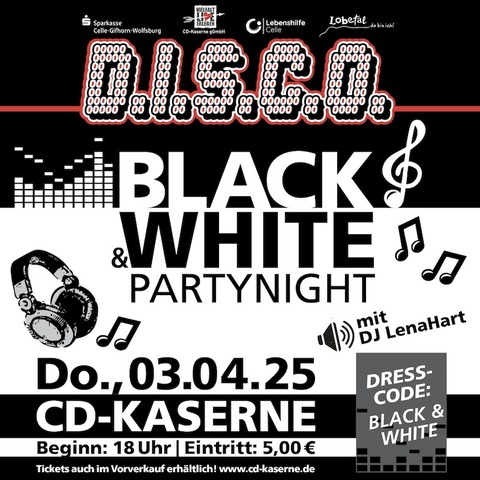 D.I.S.C.O. - Das barrierefreie Tanzvergngen - Black & White Partynight - Celle - 03.04.2025 18:00