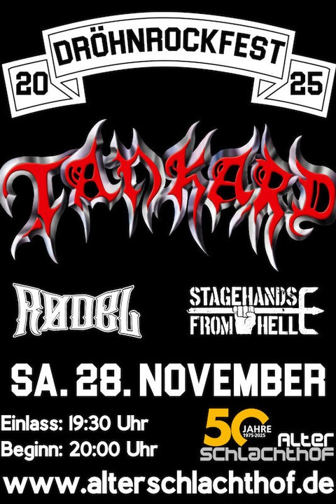 Drhnrockfest 2025 - mit Tankard, Rodel & Stagehands from Hell - Lingen (Ems) - 28.11.2025 20:00