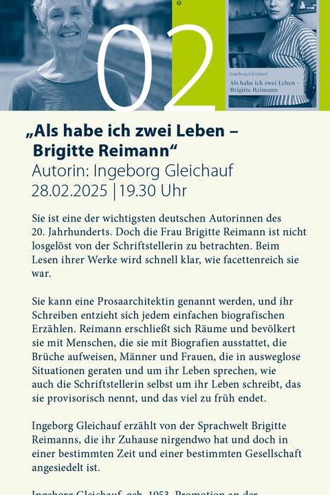 "Als habe ich zwei Leben - Brigitte Reimann" - Freiburg - 28.02.2025 19:30