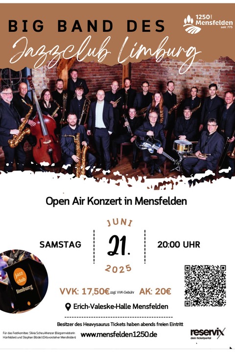 Konzert der Big Band des Jazzclub Limburg - mit Nicole Jost - HNFELDEN-MENSFELDEN - 21.06.2025 20:00