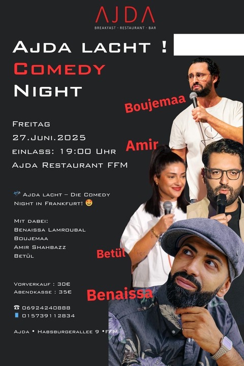AJDA Lacht! Comedy Night - Benaissa Lamroubal, Boujemma, Betl & Amir - Frankfurt am Main - 27.06.2025 19:00