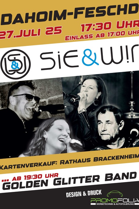 Dahoim-Feschd: Die GOLDEN GLITTER BAND - Support: &#8222;SiE&W!R&#8220; ab 17.30 Uhr - Brackenheim - 27.07.2025 19:30