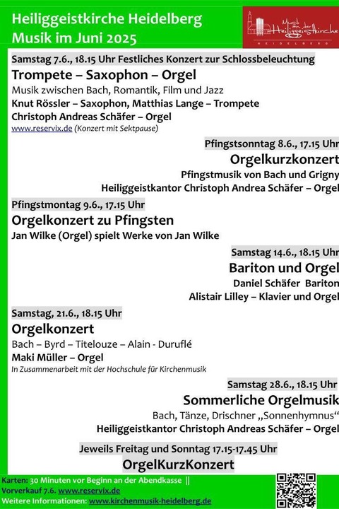 Orgelkonzert zur Pfingsten - &#8222;Der Geist Gottes besiegt die Finsternis&#8220; - Heidelberg - 09.06.2025 17:15