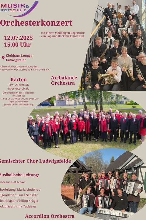 Orchesterkonzert Musik- und Kunstschule - mit einem vielfltigen Repertoire von Pop und Rock bis Filmmusik - Ludwigsfelde - 12.07.2025 15:00