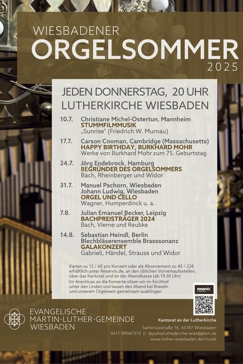 Wiesbadener Orgelsommer 2025 - Abonnement - Wiesbaden - 10.07.2025 20:00