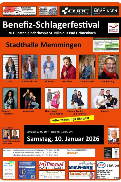 Benefiz-Schlagerfestival - zu Gunsten des Kinderhospiz St. Nikolaus - Memmingen - 10.01.2026 18:00
