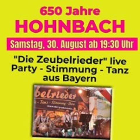 650 Jahrfeier mit "Die Zeubelrieder" | Partyband aus Bayern - COLDITZ OT HOHNBACH - 30.08.2025 19:30