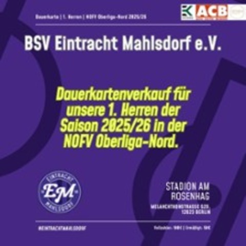BSV Eintracht Mahlsdorf - Dauerkarte 1. Mnner 2025/26 - BERLIN - 02.08.2025 13:00