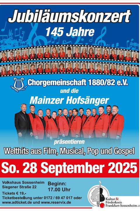 Jubilumskonzert 145 Jahre Chorgemeinschaft mit den Mainzern Hofsnger - Frankfurt am Main - 28.09.2025 17:00