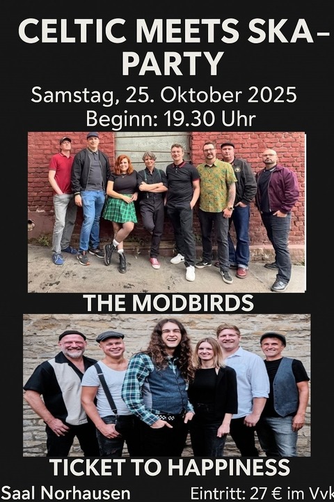 CELTIC MEETS SKA-PARTY - mit The Modbirds und Ticket to Happiness - Leverkusen - 25.10.2025 19:30