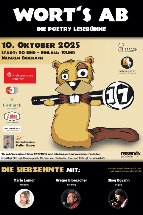 Worts ab! Die Siebzehnte - Die Poetry Lesebhne im Museum Biberach - Biberach an der Ri - 10.10.2025 20:00
