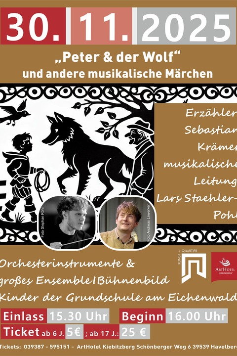 Prokofjevs &#8222;Peter und der Wolf&#8220; und andere musikalische Mrchen - erzhlt von Sebastian Krmer, mit groem Ensemble aus Orchesterinstrumenten - HAVELBERG - 30.11.2025 16:00
