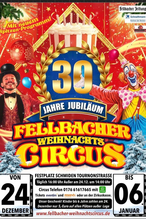 Fellbacher Weihnachtscircus - 30 Jahre Jubilum! - Fellbach - 06.01.2026 16:00