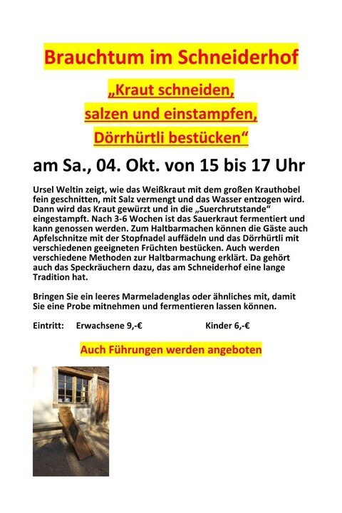Brauchtumstag Sauerkraut, Vorratshaltung - Steinen - 04.10.2025 15:00