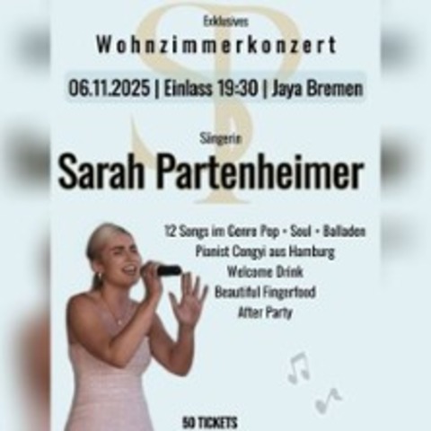 Wohnzimmerkonzert mit Sarah Partenheimer - BREMEN - 06.11.2025 19:30 Wohnzimmerkonzert mit Sarah Partenheimer - BREMEN - 06.11.2025 19:30