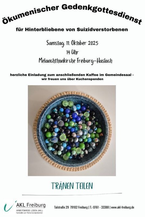 Gedenkgottesdienst fr Hinterbliebene nach Suizid "Trnen teilen" - Freiburg - 11.10.2025 14:00