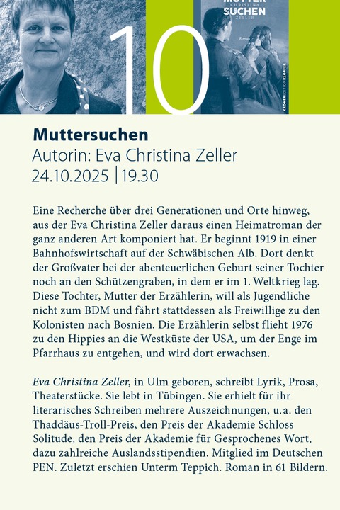 Eva Christina Zeller liest aus "Muttersuchen" - Freiburg - 24.10.2025 19:30