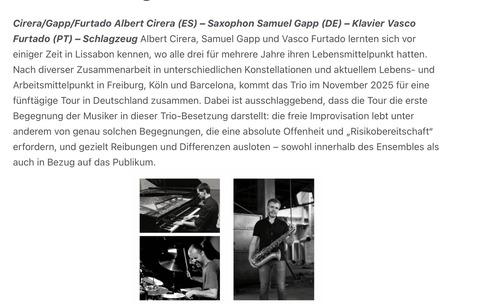 Doppelkonzert mit Cirera/Gapp/Furtado und Harald Kimmig & Christian Dierstein - Freiburg - 13.11.2025 19:30