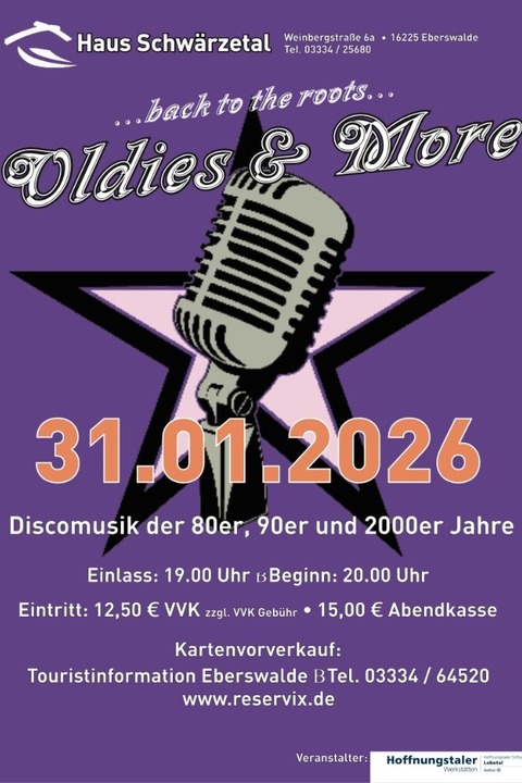 „Oldies & More“ Das Original!!! - Discomusik der 80er, 90er, 2000er und das Beste von heute - Eberswalde - 31.01.2026 20:00