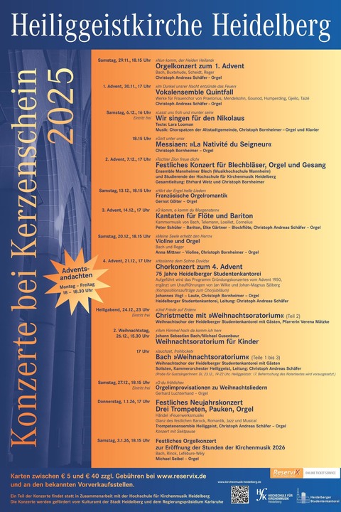 Konzerte zu Advent, Weihnachten und Neujahr bei Kerzenschein 25 - Franzsische Orgelromantik - Heidelberg - 13.12.2025 18:15