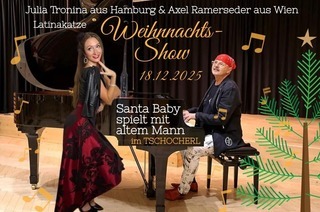 Weihnachtsshow - Santa Baby spielt mit altem Mann