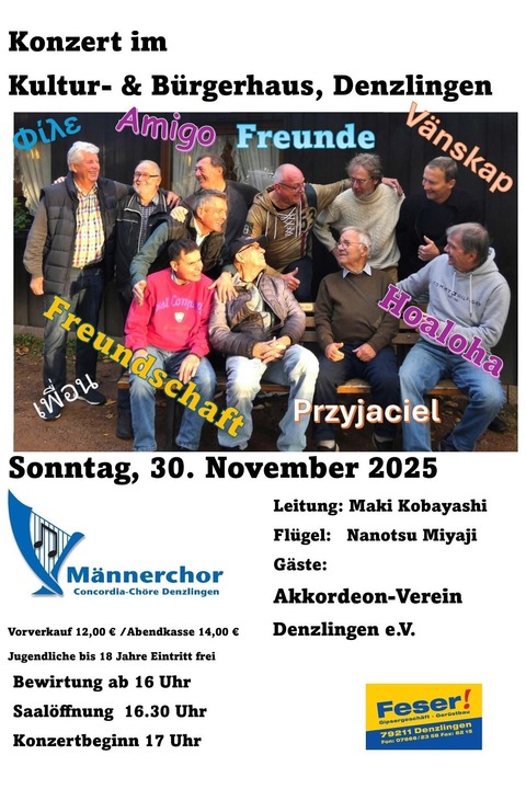 Mnnerchor-Konzert: "Freundschaft" - Ein musikalischer Abend voller Verbundenheit - Denzlingen - 30.11.2025 17:00