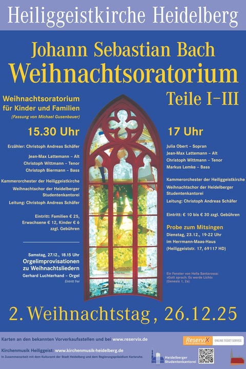 Konzerte zu Advent, Weihnachten und Neujahr bei Kerzenschein 25 - Bach &#8222;Weihnachtsoratorium&#8220; (I-III) - Heidelberg - 26.12.2025 17:00