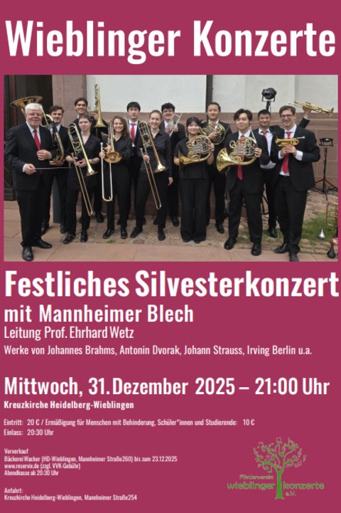 Festliches Silvesterkonzert mit Mannheimer Blech - Werke von Johannes Brahms, Antonin Dvorak, Johann Strauss, Irving Berlin u.a. - Heidelberg - 31.12.2025 21:00