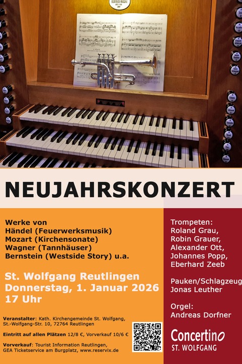 Neujahrskonzert - Werke von H�ndel, Mozart, Wagner, Bernstein - Reutlingen - 01.01.2026 17:00