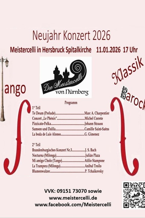 Neujahrskonzert 2026 - Meistercelli trifft Barock, Tango und Klassik - Hersbruck - 11.01.2026 17:00