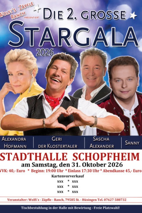 DIE 2. GROSSE STARGALA - Wolfi`s Zpfle Ranch prsentiert : - Schopfheim - 31.10.2026 19:00