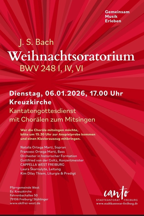Weihnachtsoratorium I, IV, VI - Freiburg - 06.01.2026 17:00