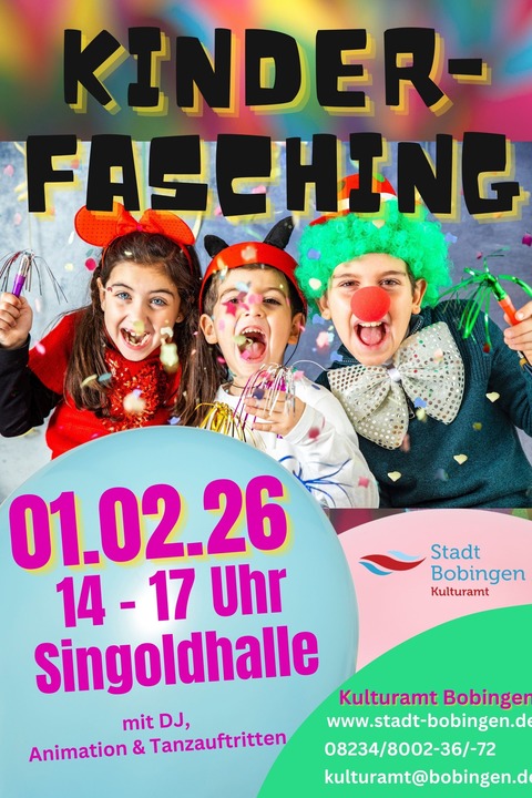 Bobinger Kinderfasching - mit Spiel, Tanz und buntem Programm - Bobingen - 01.02.2026 14:00