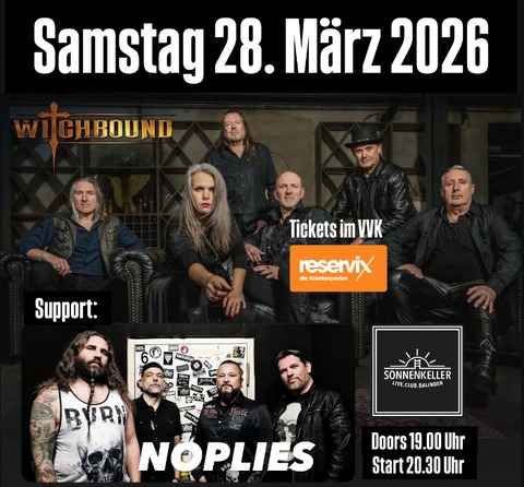 Witchbound + support Noplies - Melodic Classic Metal from South Germany, founded in 2014 by original Stormwitch members - Balingen - 28.03.2026 20:00