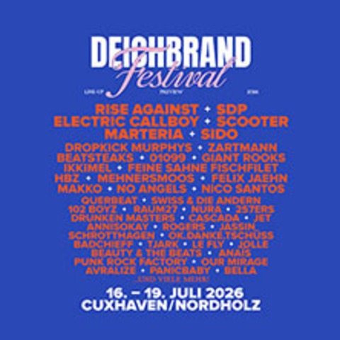 All Days + Camping + Fr�hanreise - DEICHBRAND Festival 2026 - CUXHAVEN/NORDHOLZ - 15.07.2026 15:00