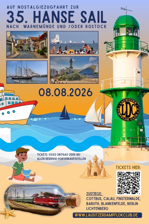 „Neptun-Express“ zur Hanse Sail nach Warnem�nde - Cottbus - 08.08.2026 05:00
