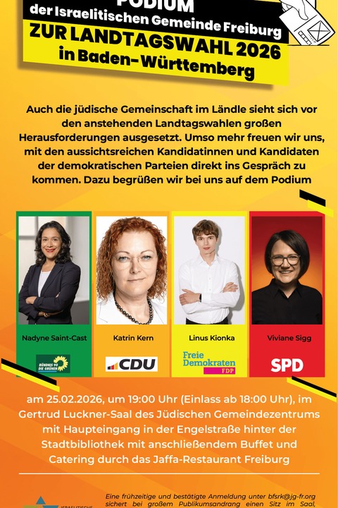 Wahlzeit: Podium der israelitischen Gemeinde - Freiburg - 25.02.2026 19:00