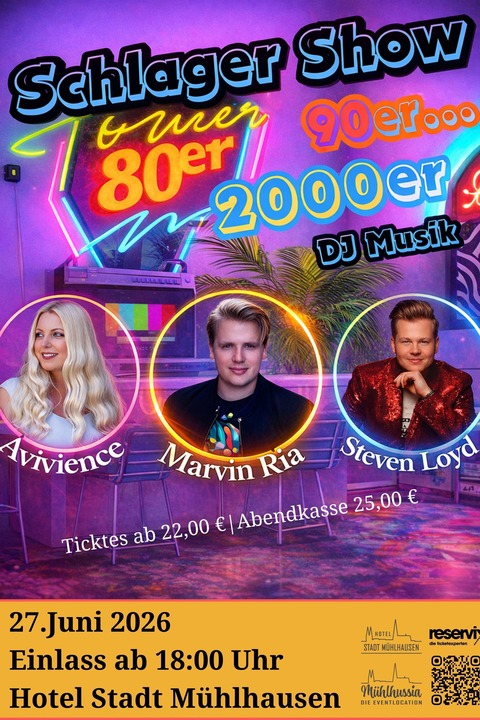 Schlager Show - Live Performance und DJ 80er/90er/2000er - M�hlhausen - 27.06.2026 19:00