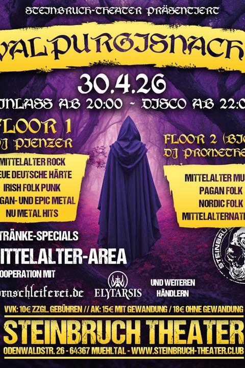 Walpurgisnacht 2026 - Mittelalter-Markt ab 20 Uhr, Disco ab 22 Uhr - M�hltal - 30.04.2026 20:00