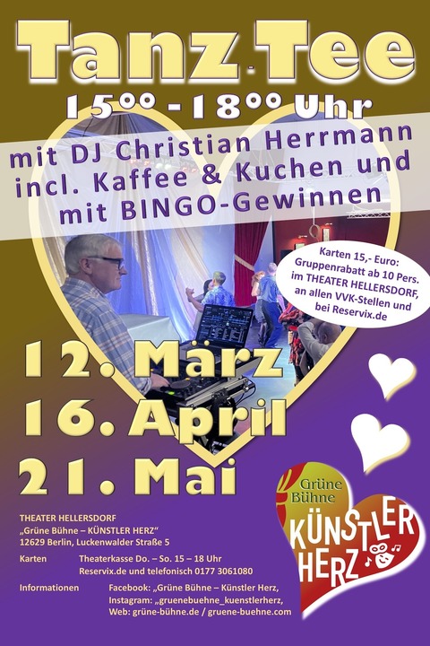 Tanzveranstaltungen im Theater Hellersdorf - Tanztee mit Kaffee und Kuchen - Berlin - 12.03.2026 15:00
