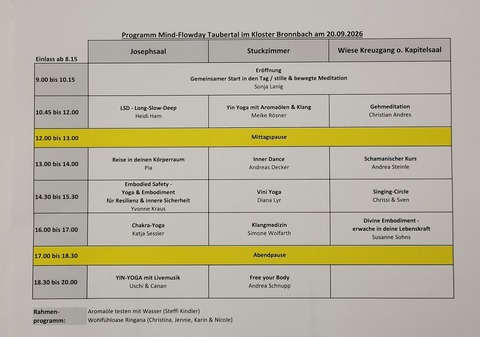 MIND-FLOWDAY Kloster Bronnbach - Wertheim - 20.09.2026 09:00