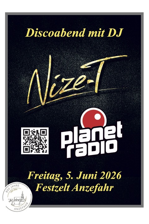 DJ NIZE T // 800 Jahre Anzefahr // Freitag - Kirchhain - 05.06.2026 21:00