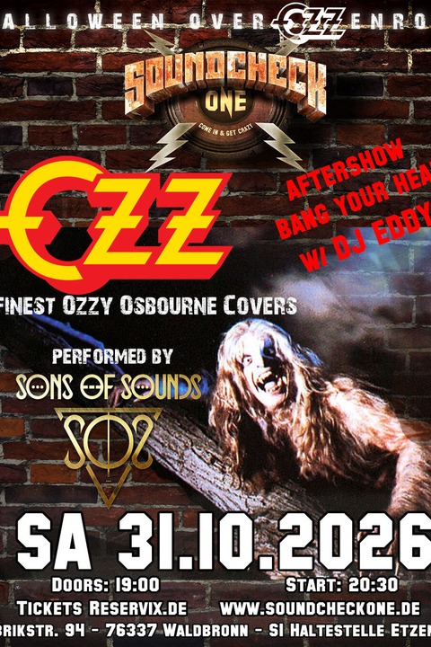 OZZ Halloween Night - Ozzy Tribute by SONS OF SOUNDS + DJ Eddy Aftershow Party - Waldbronn - 31.10.2026 19:00
