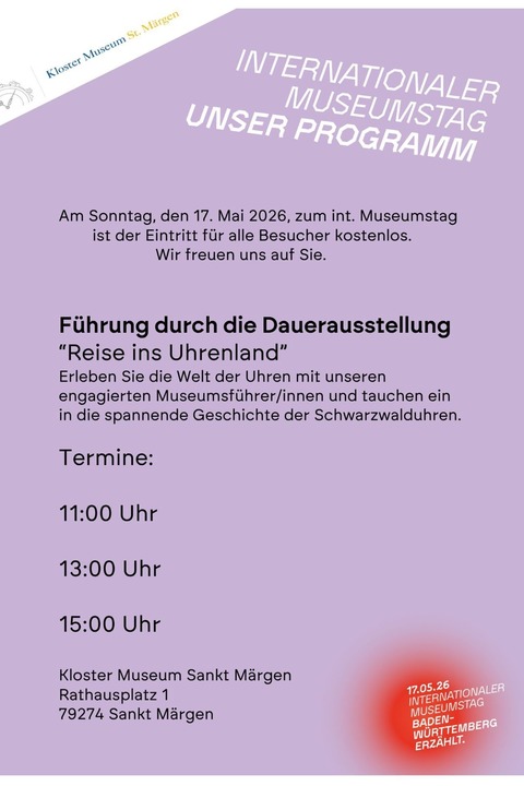 Internationaler Museumstag - St. M�rgen - 17.05.2026 10:00